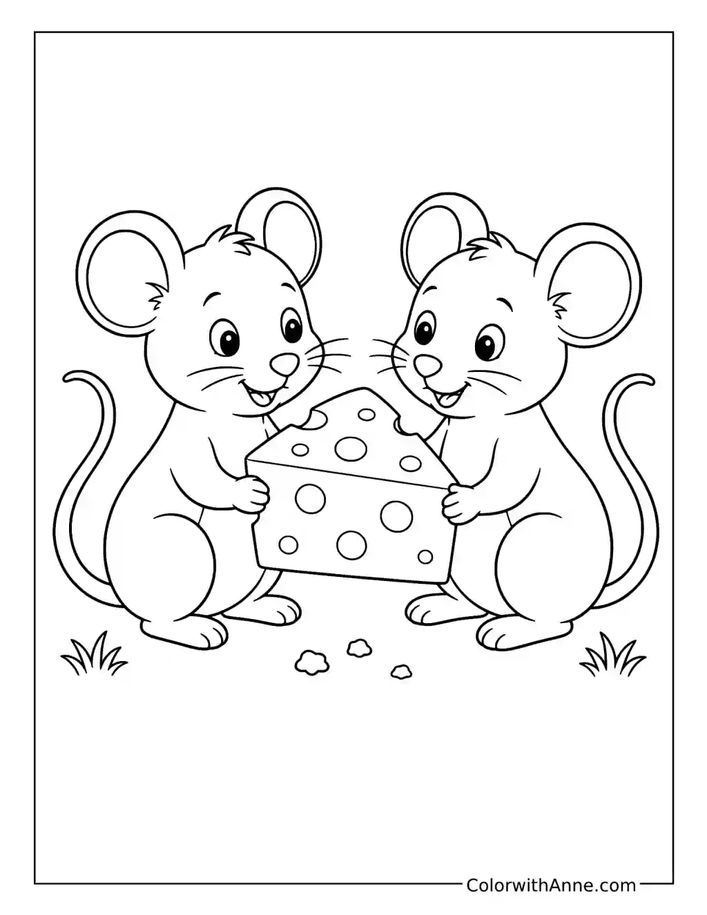 Two Mice Sharing Cheese coloring page
