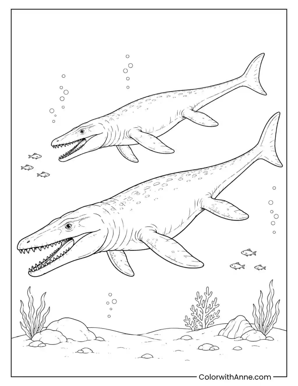 Two Mosasauruses Swimming Together coloring page