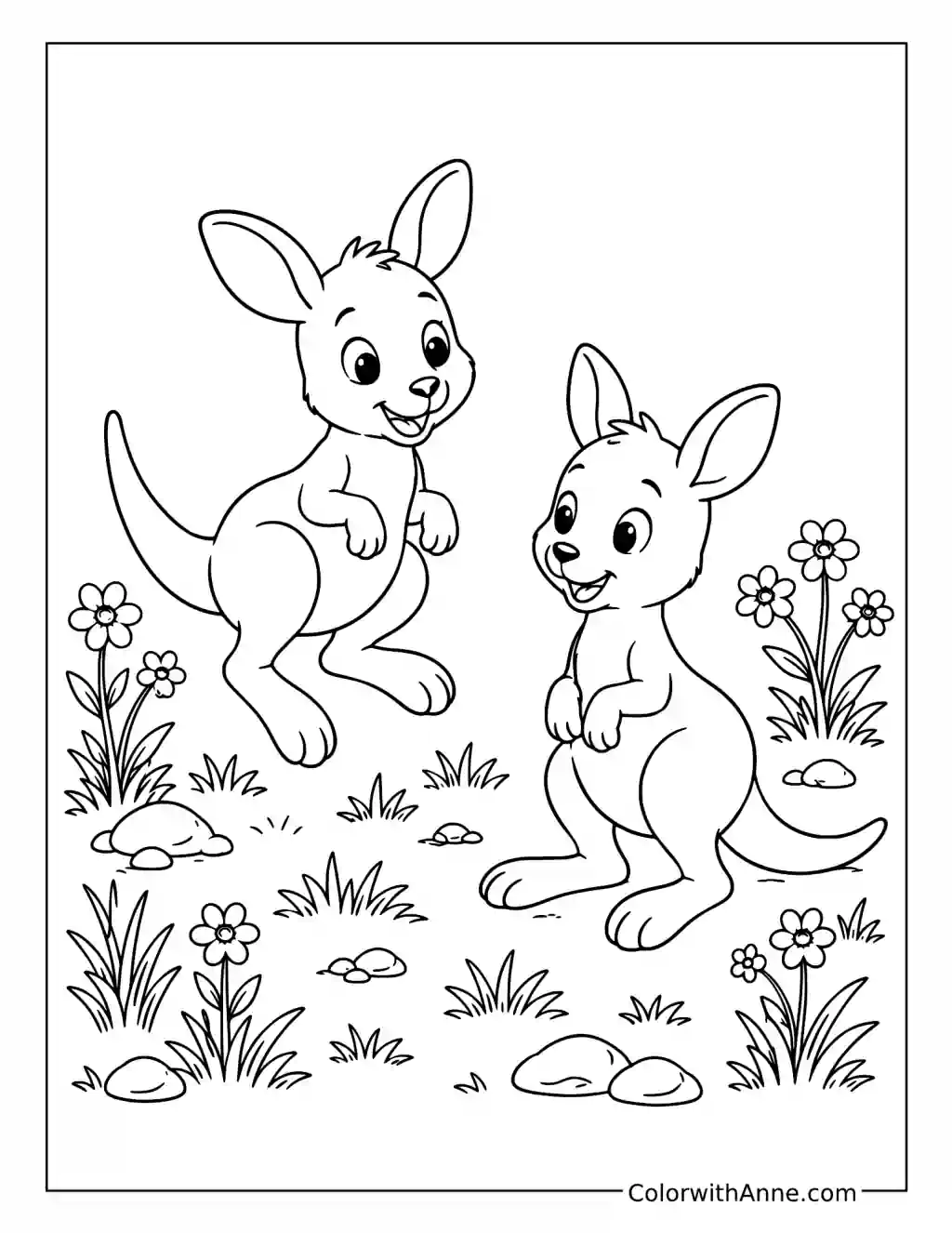 Two Playful Joeys in the Meadow coloring page
