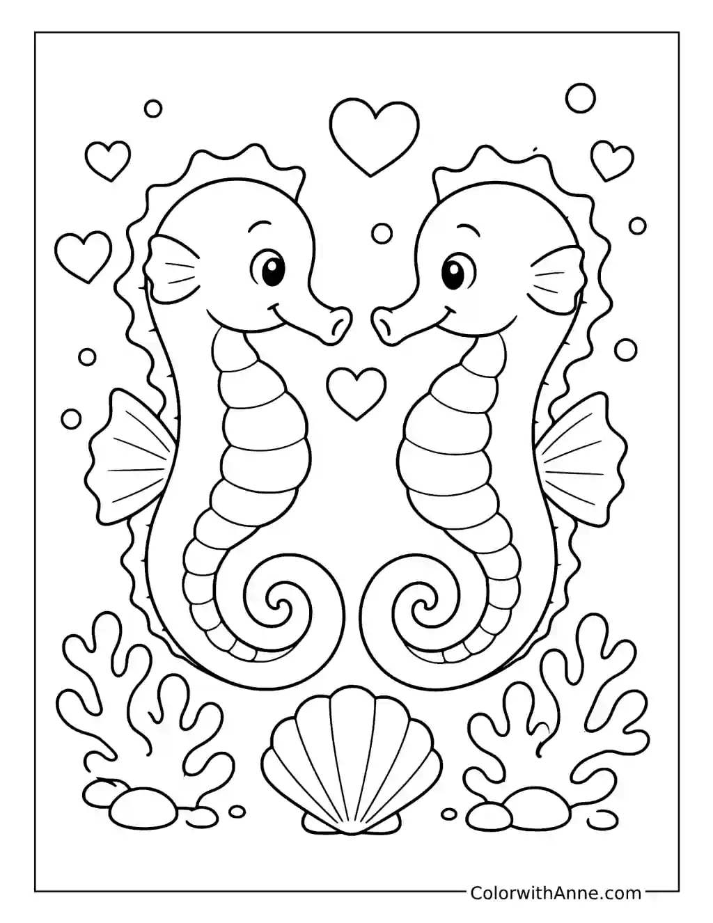Two Seahorses in Love coloring page