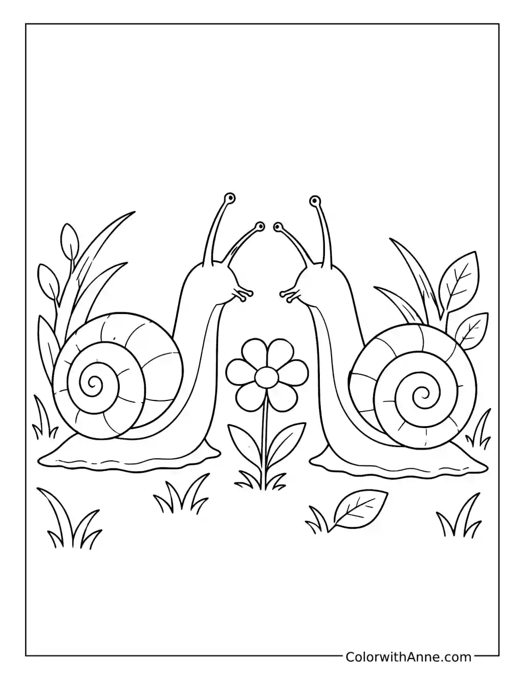 Two Snails Sharing a Flower coloring page