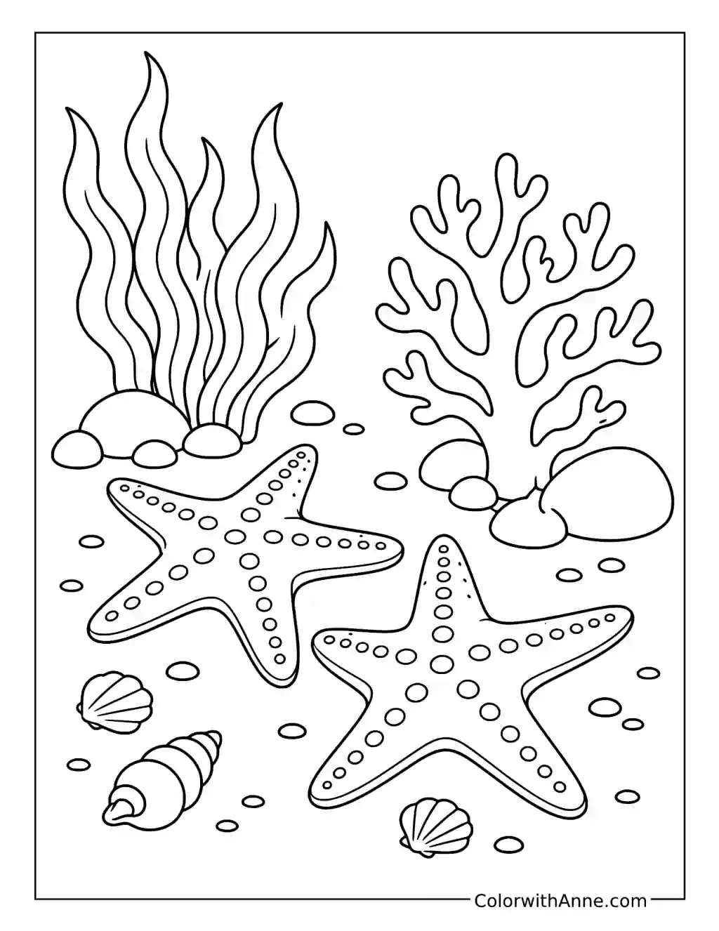 Two Starfish in a Coral Garden coloring page