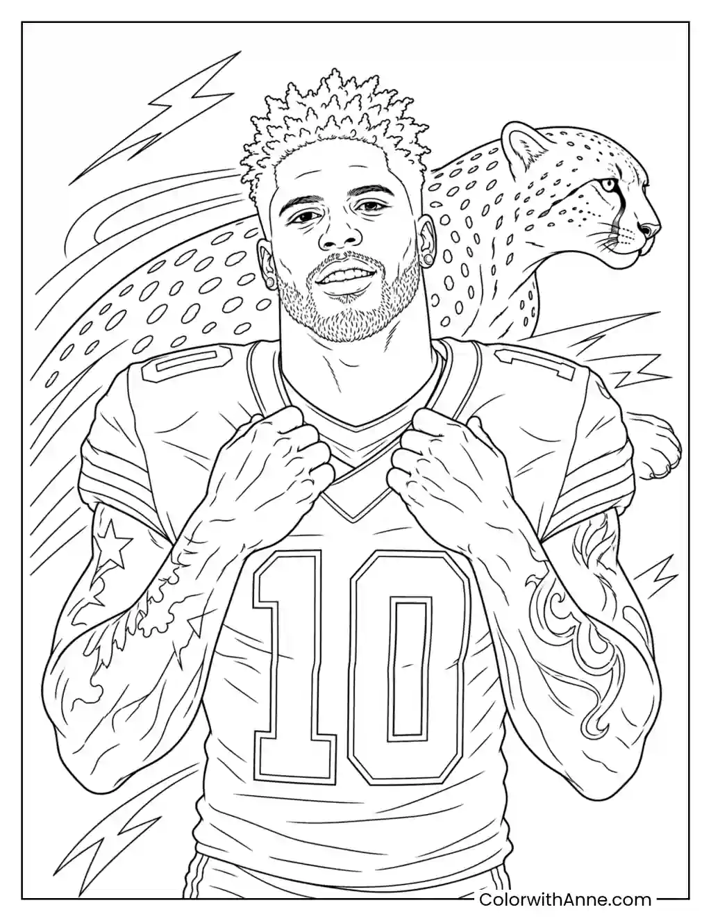 Tyreek Hill Cheetah Speed Portrait coloring page