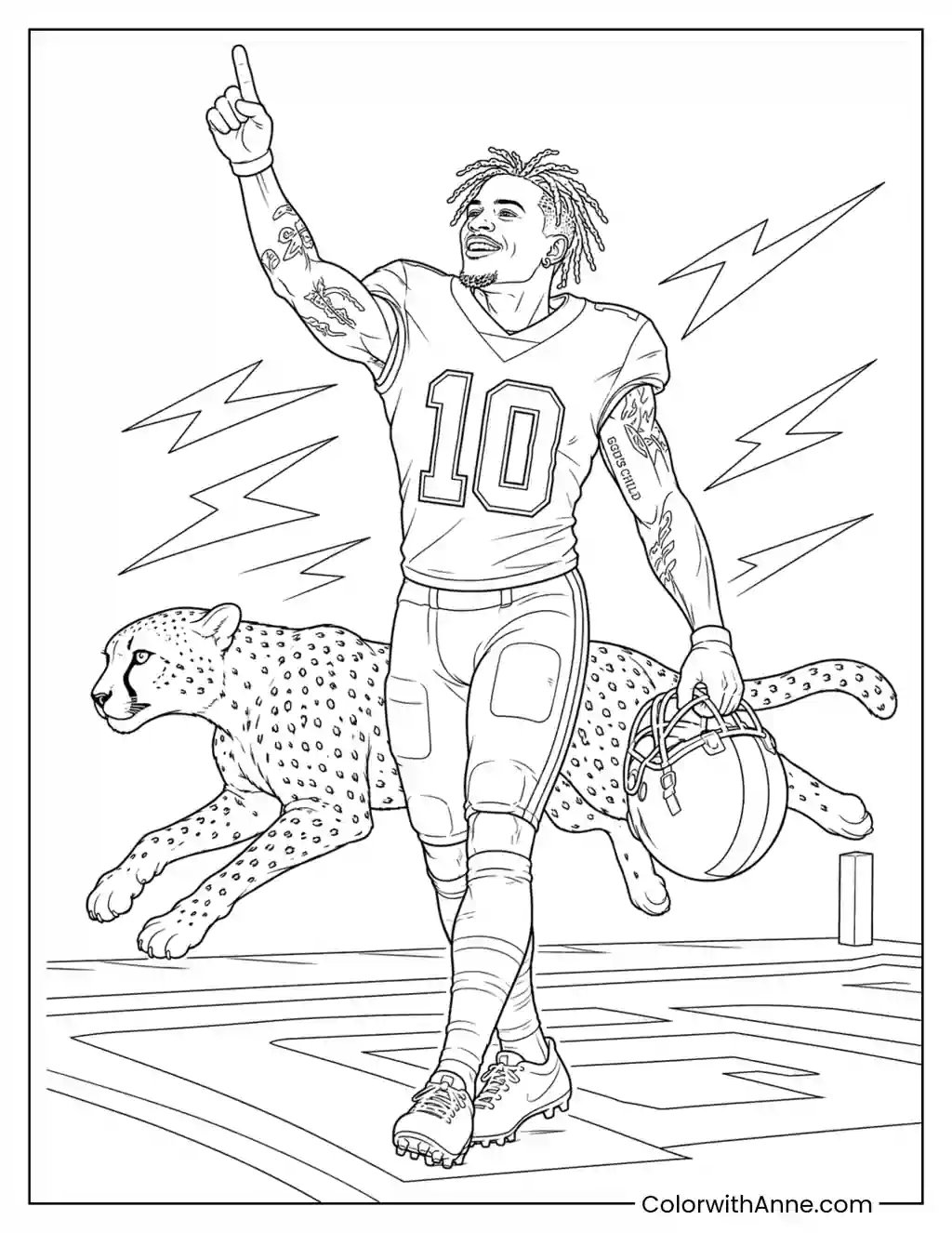 Tyreek Hill Cheetah Touchdown Celebration coloring page
