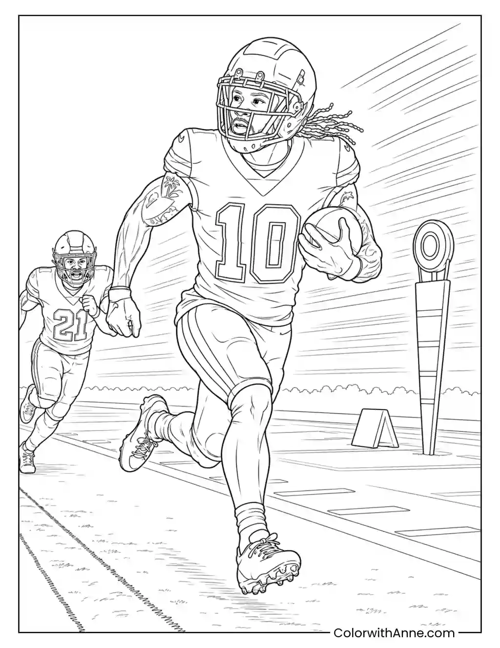 Tyreek Hill Races Down the Sideline coloring page