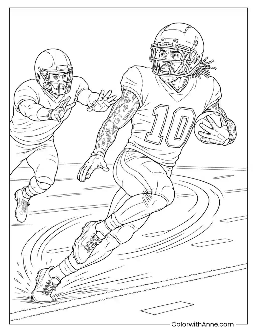 Tyreek Hill Spins Away from a Defender coloring page