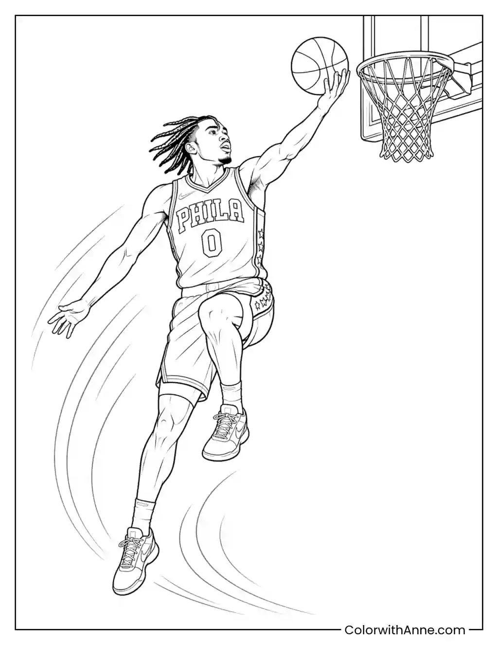 Tyrese Maxey Lightning-Fast Layup coloring page