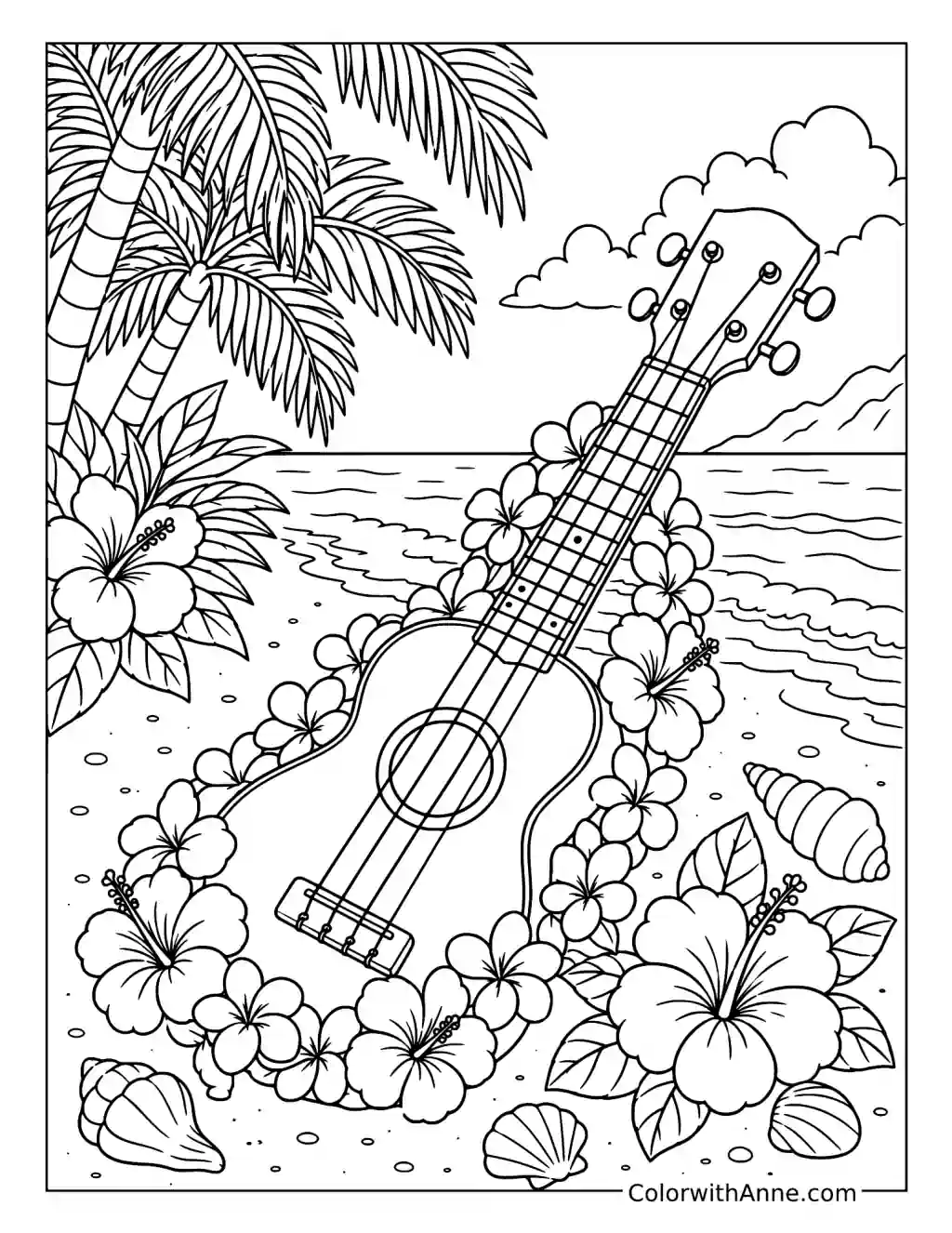 Ukulele with a Flower Lei coloring page