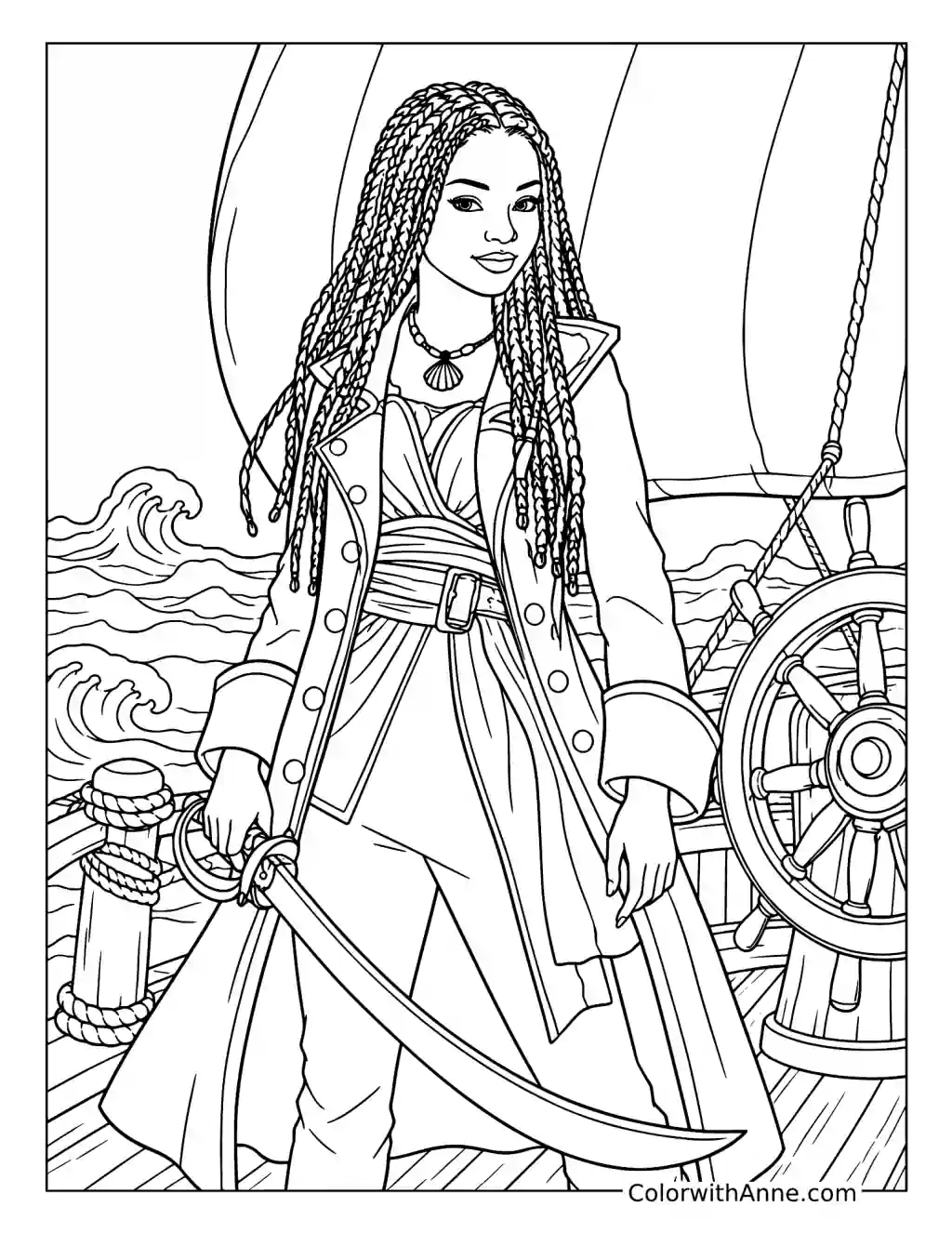 Uma on a Pirate Ship coloring page