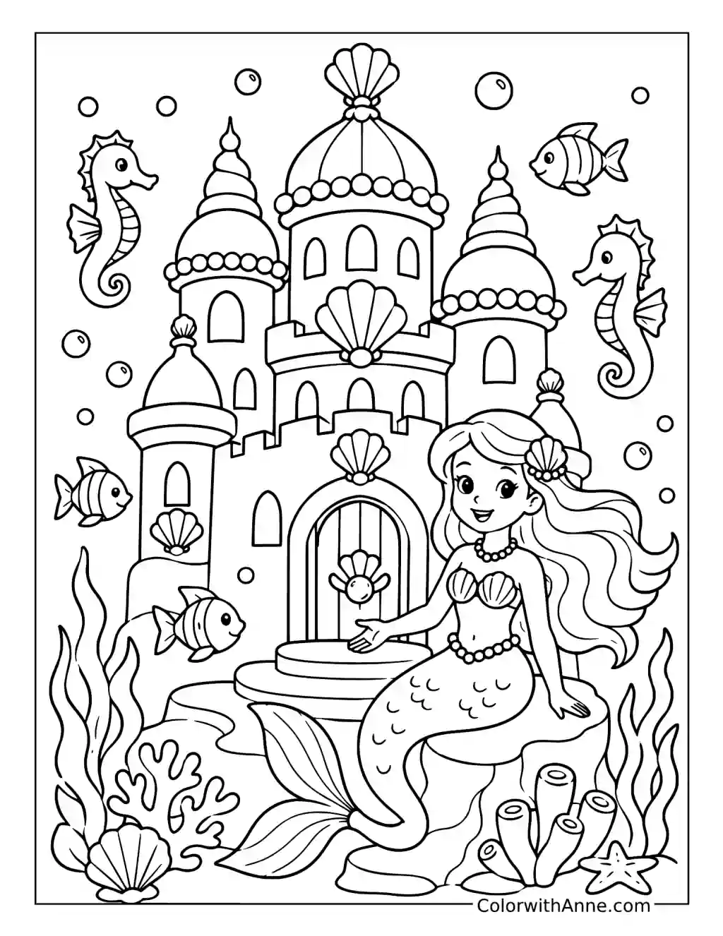 Underwater Mermaid Castle coloring page