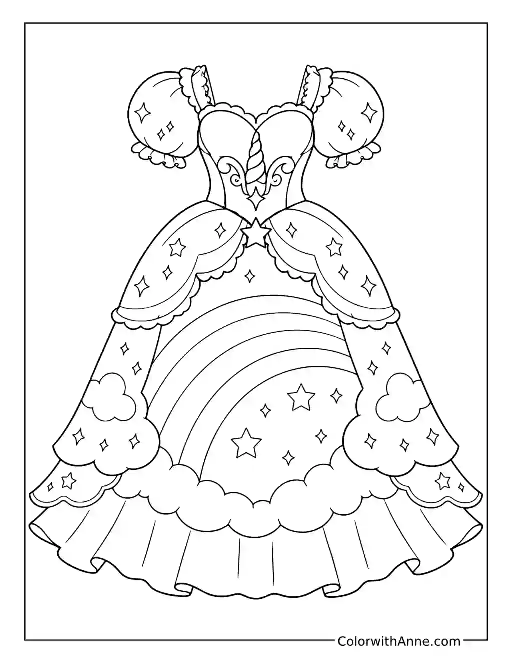 Unicorn Fantasy Dress coloring page