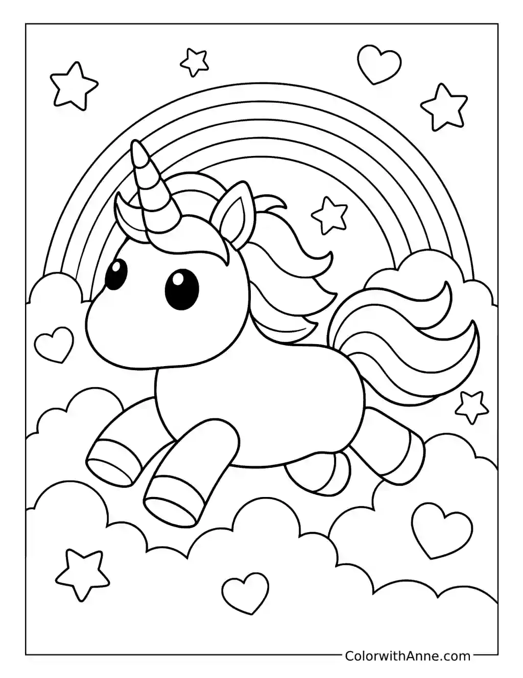 Unicorn Leaping Under a Rainbow coloring page