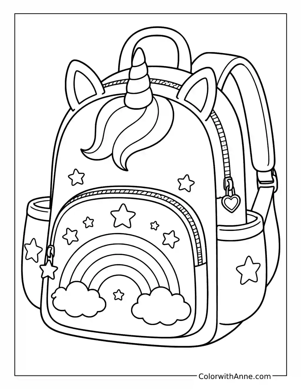 Unicorn Rainbow Backpack coloring page