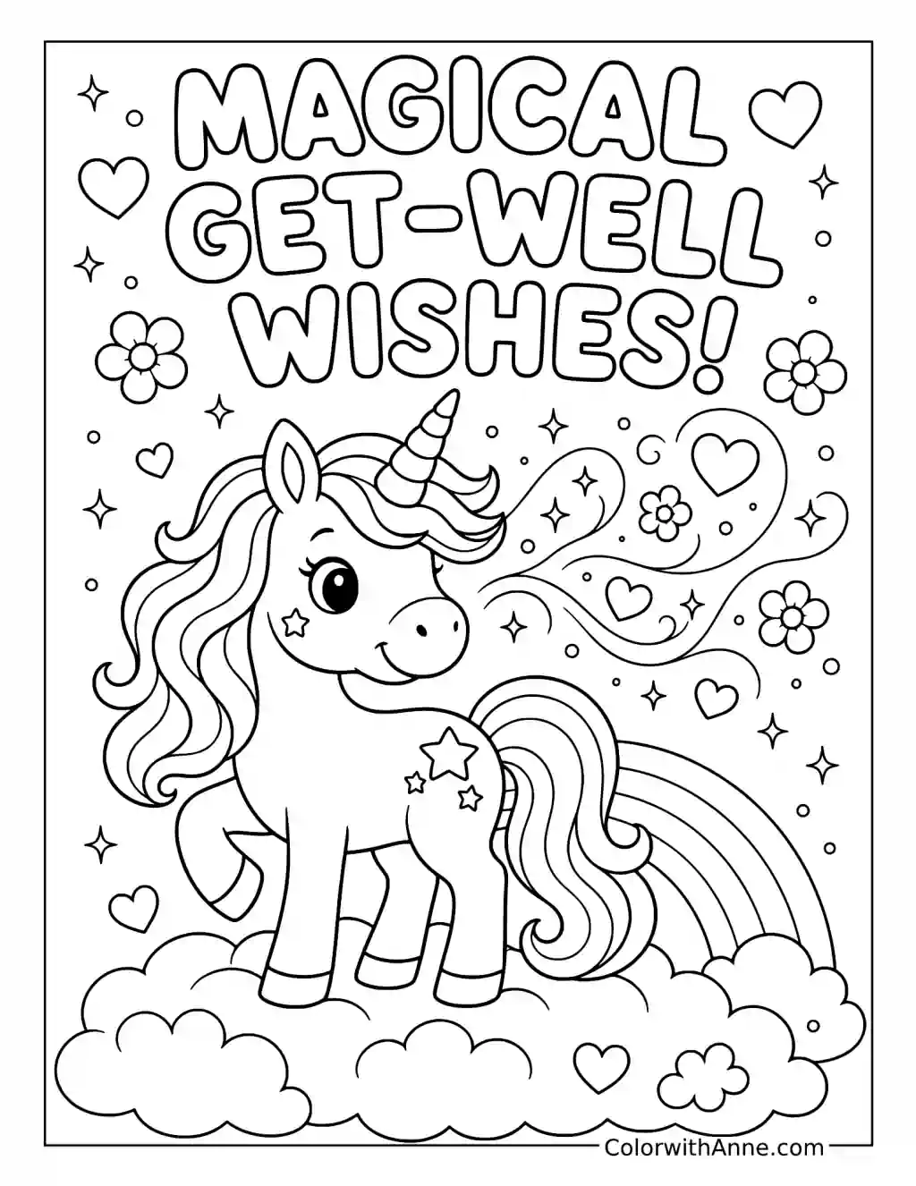 Unicorn’s Magical Get-Well Wishes coloring page