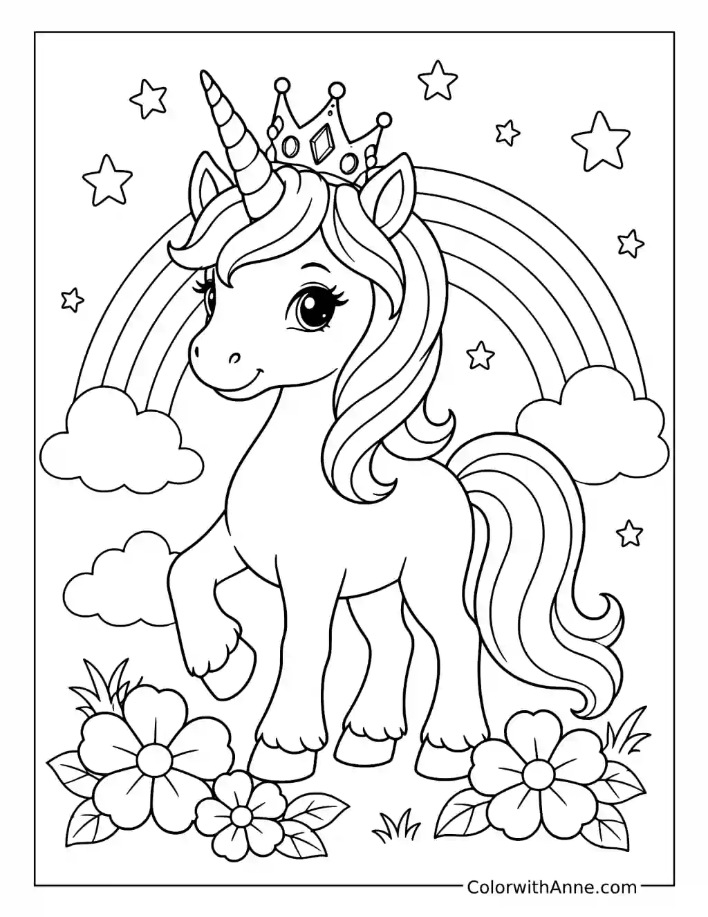 Unicorn with a Crown coloring page