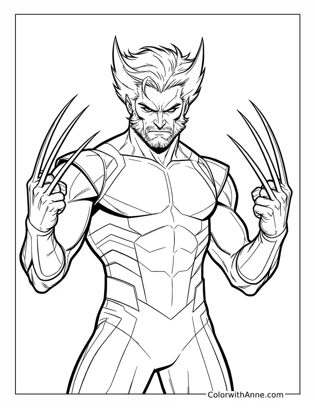 Unmasked Wolverine Raising Both Clawed Fists coloring page
