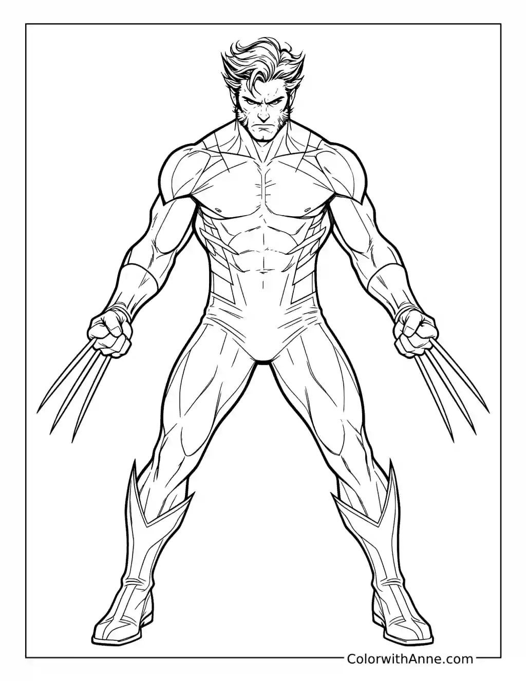 Unmasked Wolverine Standing with Claws Extended coloring page