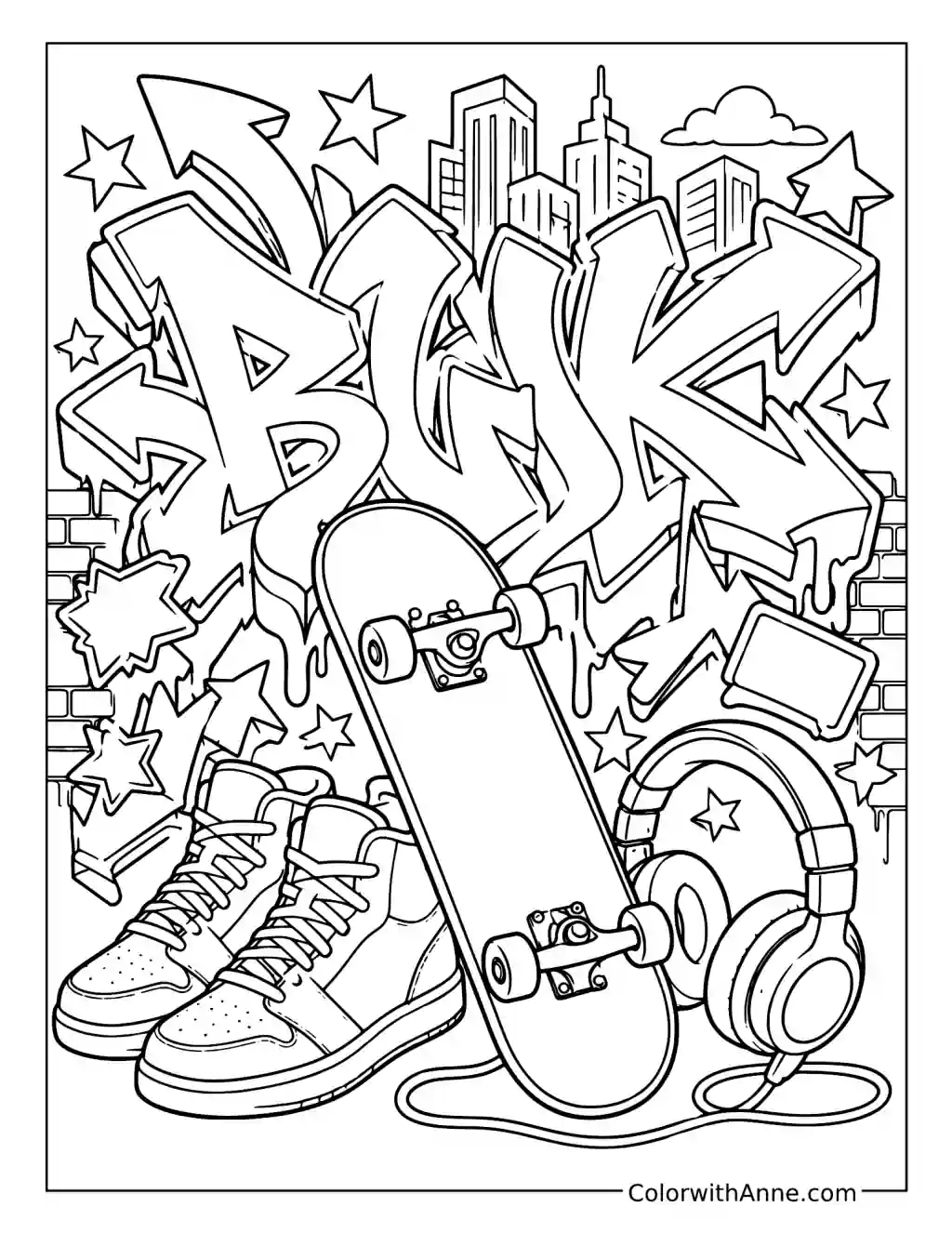 Urban Skateboard Graffiti coloring page