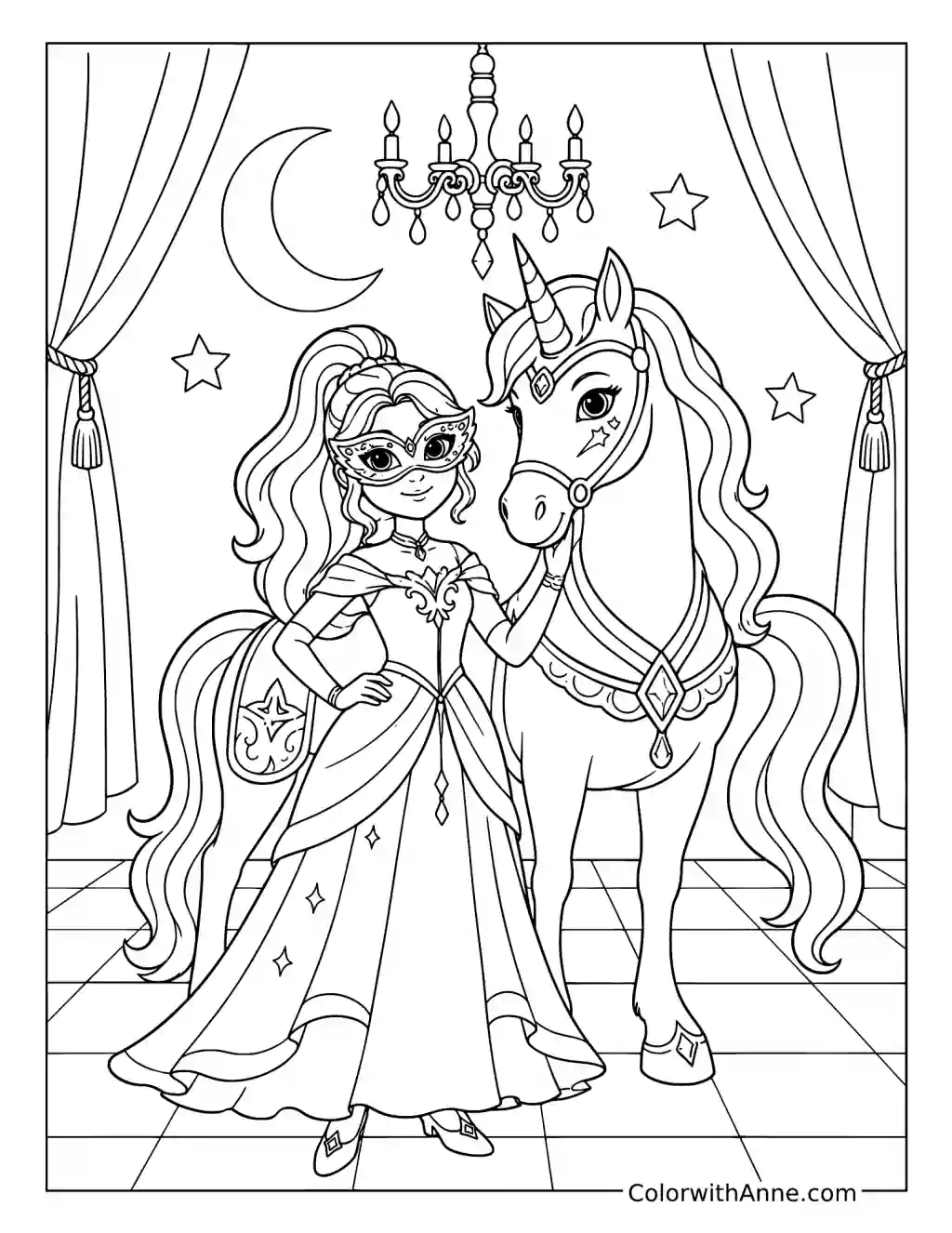 Valentina and Cinder at the Masquerade Ball coloring page