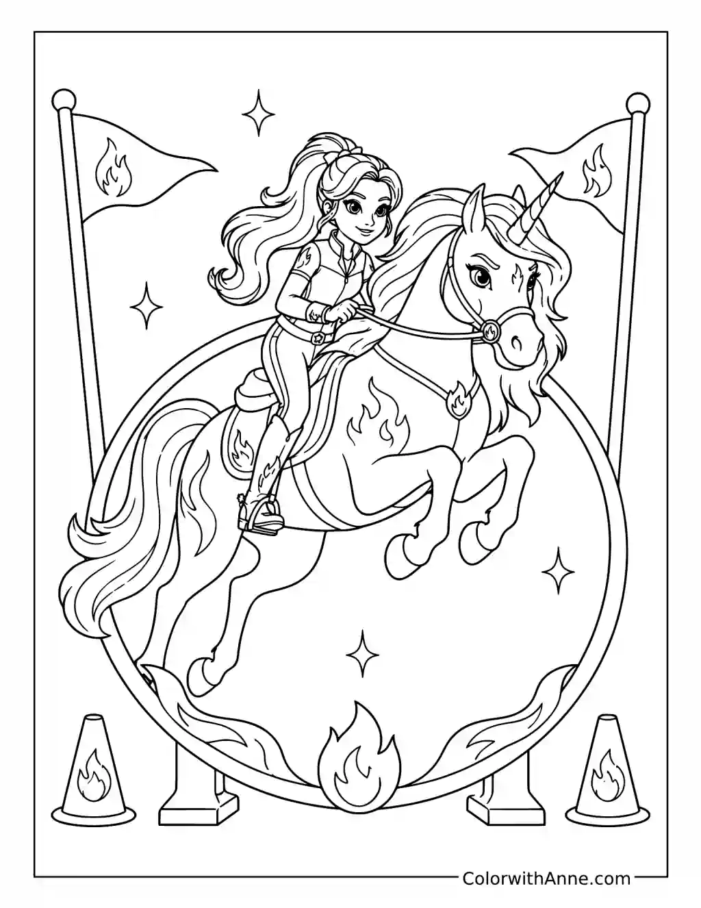 Valentina and Cinder Jumping Through a Training Ring coloring page