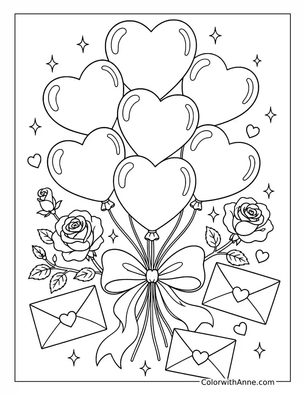 Valentine Hearts and Bows coloring page