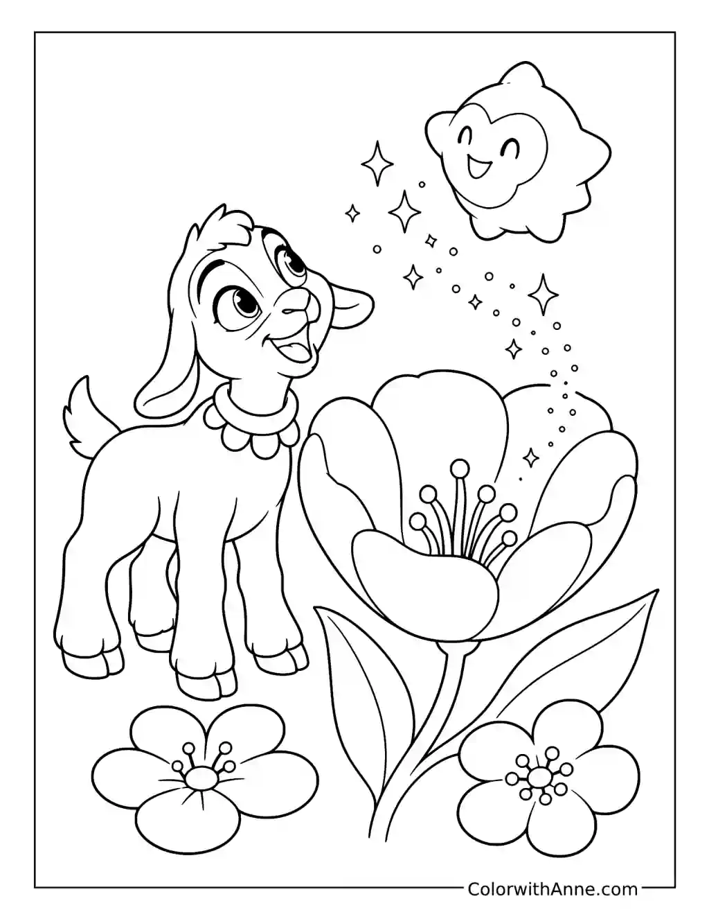 Valentino and Star by the Giant Flower coloring page