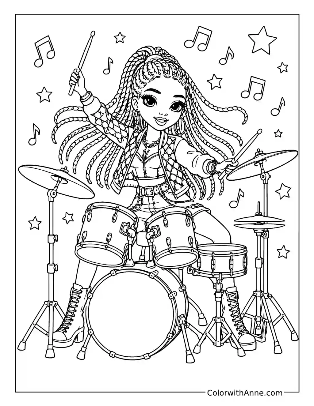 Vanessa Tempo Playing the Drums coloring page