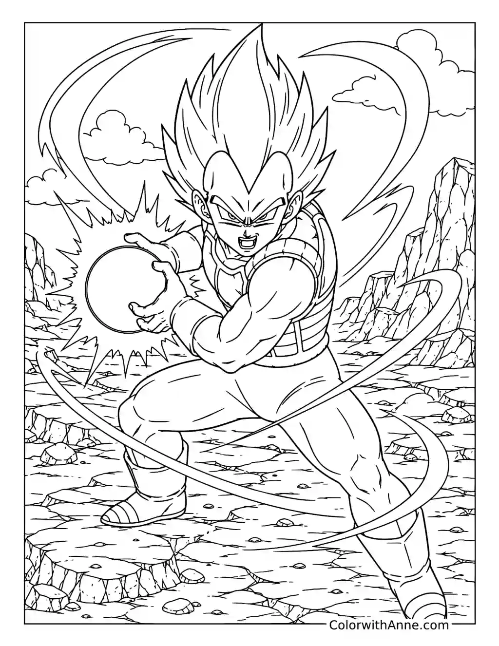 Vegeta Charging an Energy Attack coloring page