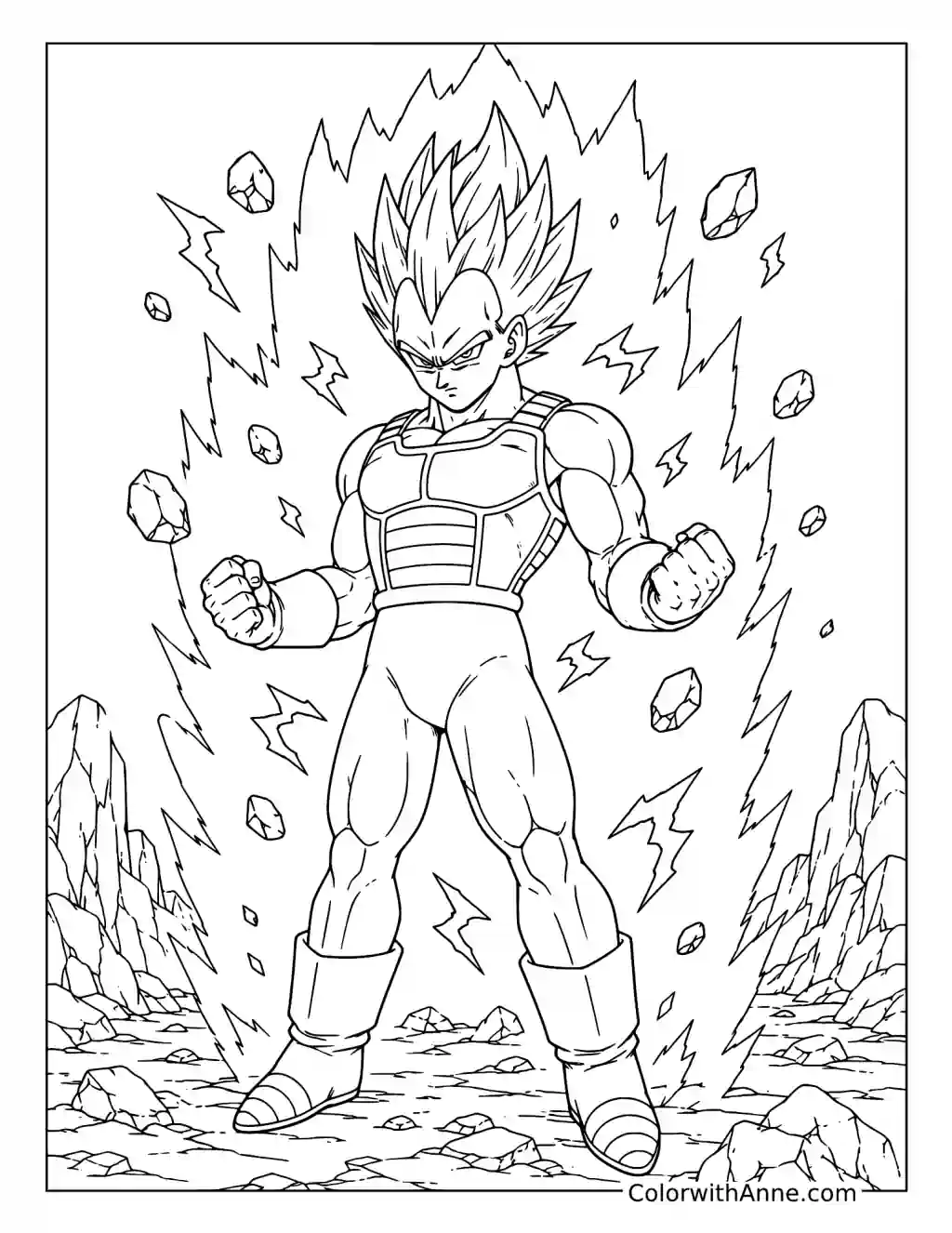 Vegeta Surrounded by Floating Rocks coloring page