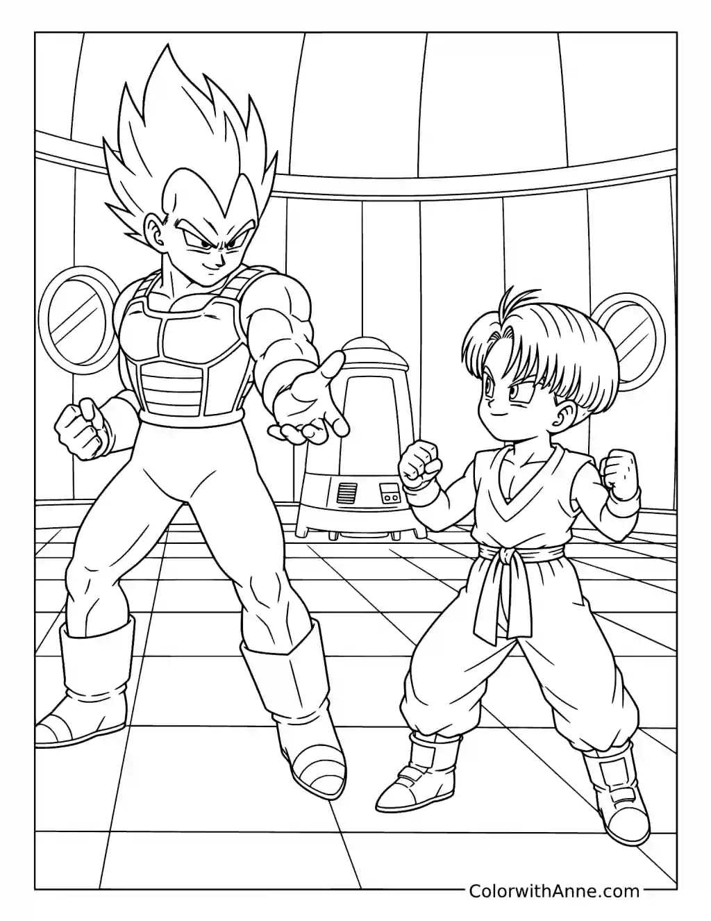 Vegeta Training with Young Trunks coloring page