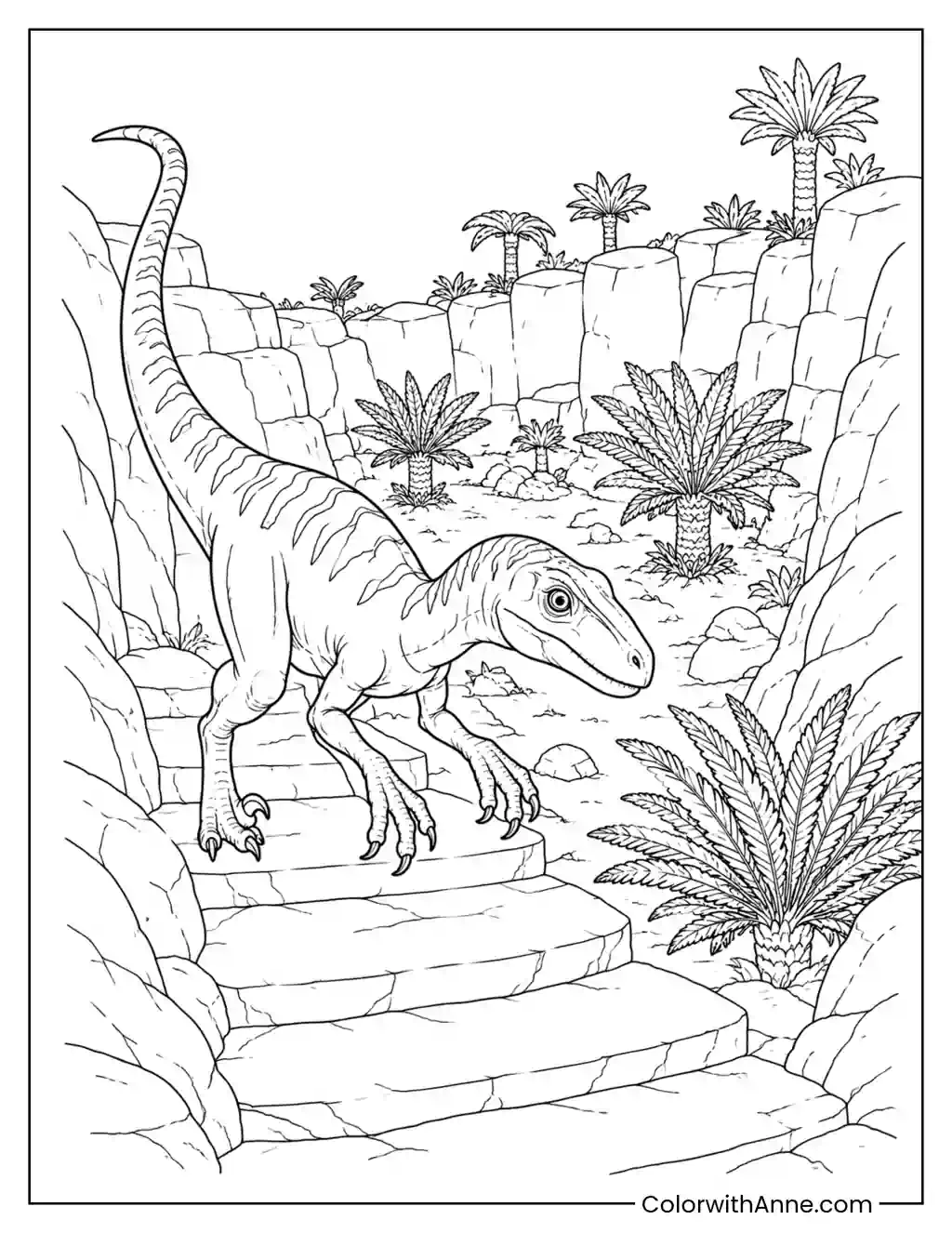 Velociraptor Descending Natural Stone Steps coloring page