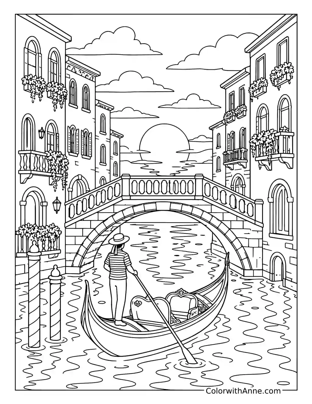 Venetian Canal Sunset coloring page