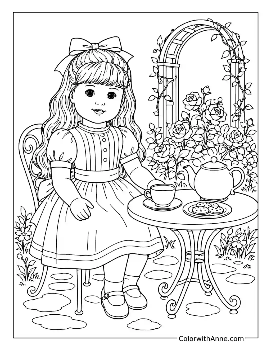 Victorian Doll Garden Tea Party coloring page