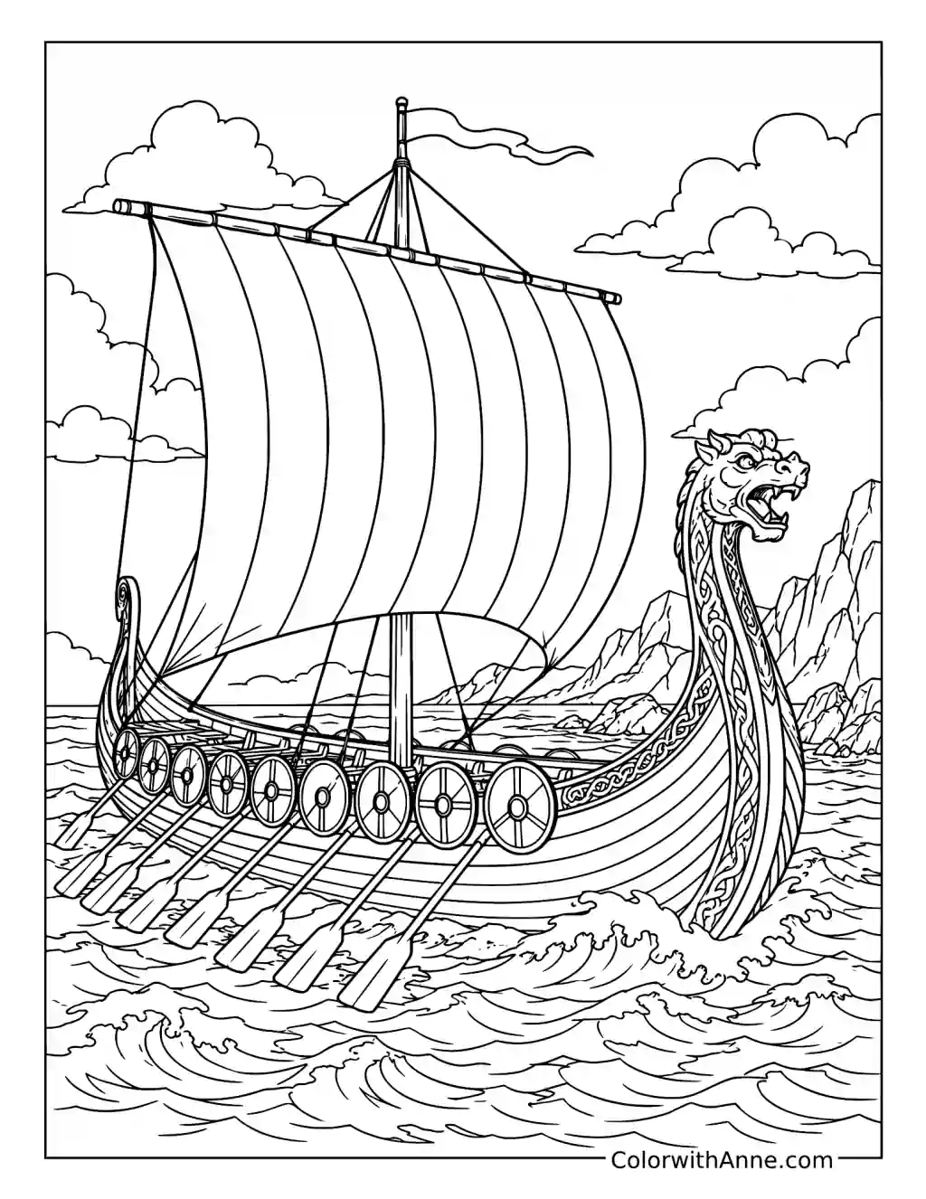 Viking Longship Voyage coloring page