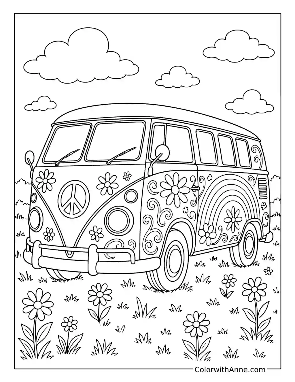 Vintage Hippie Bus coloring page