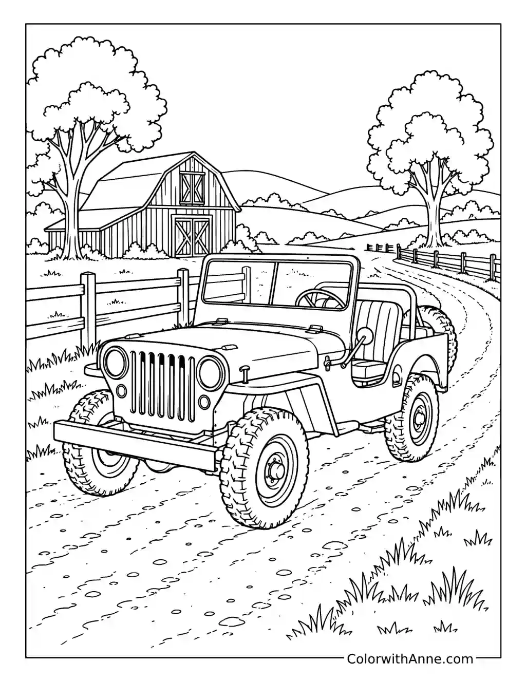 Vintage Jeep on a Country Road coloring page