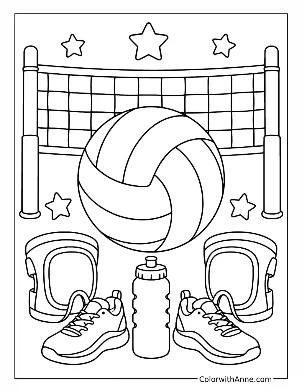 Volleyball Gear by the Net coloring page