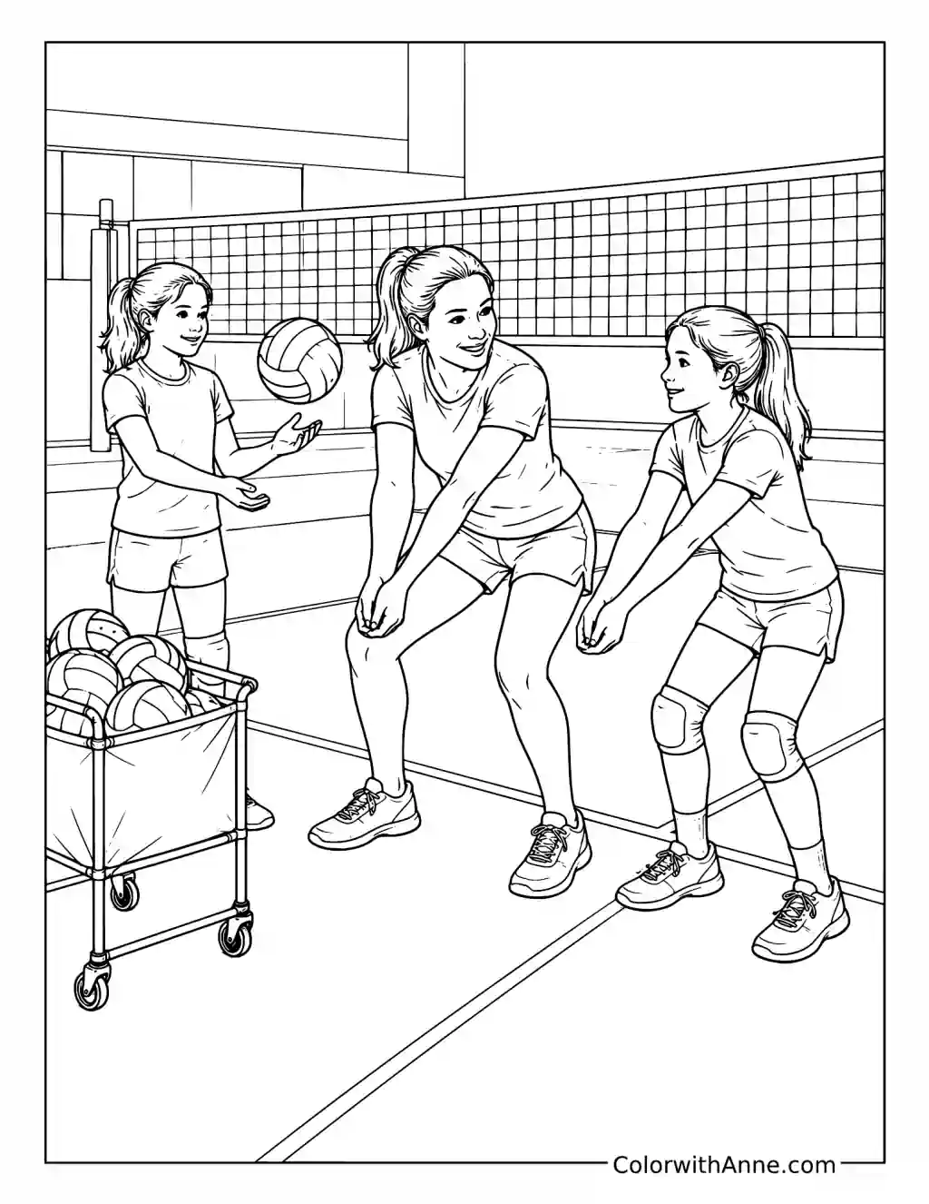 Volleyball Practice with Coach coloring page