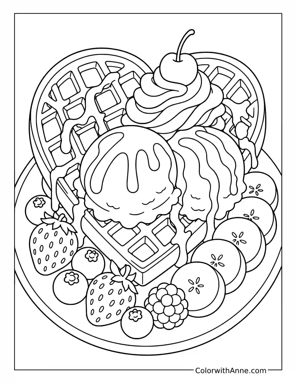 Waffle and Ice Cream Platter coloring page