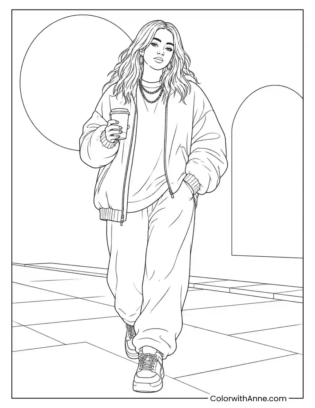 Walking in an Oversized Bomber Jacket coloring page