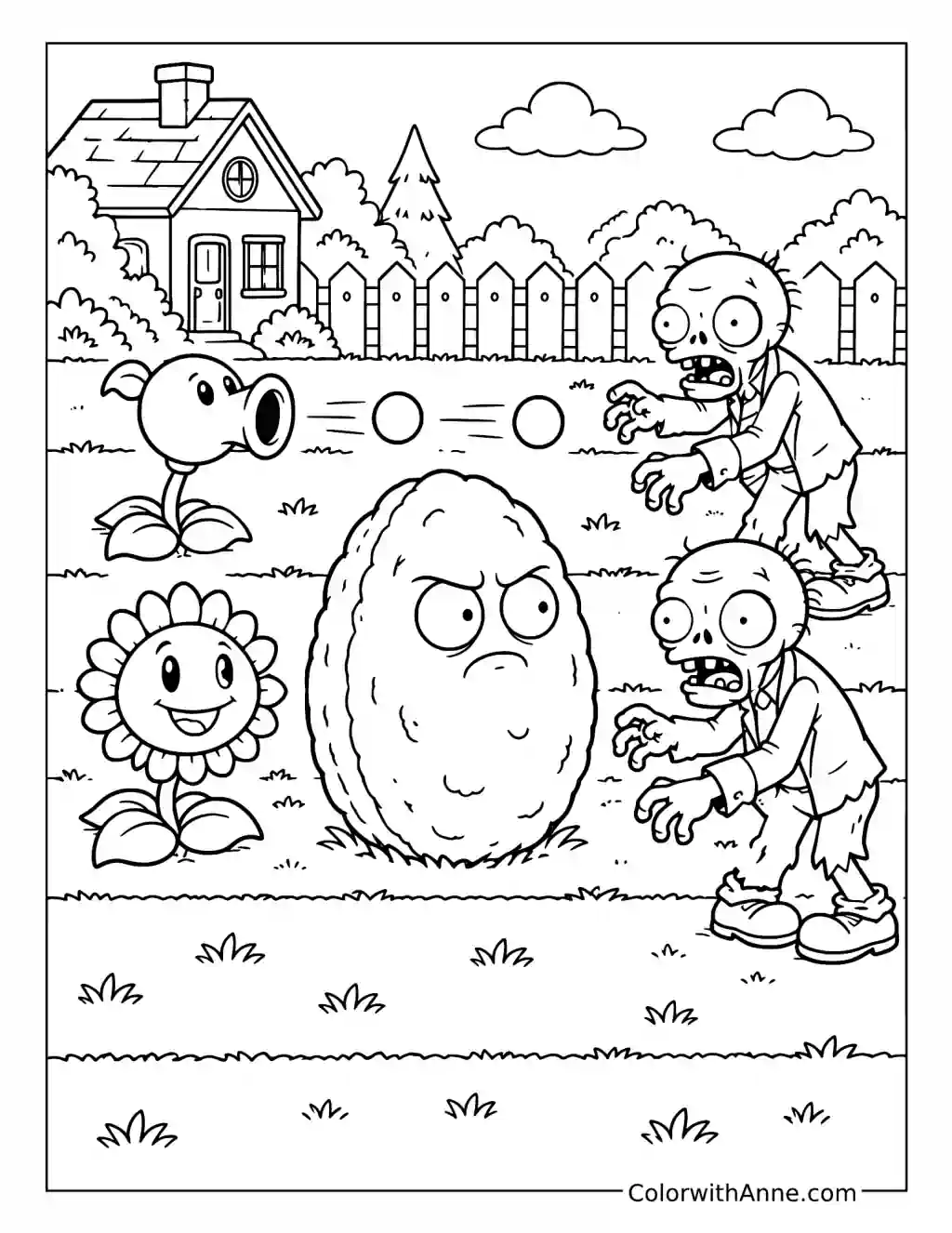 Wall-Nut Blocks the Zombies coloring page
