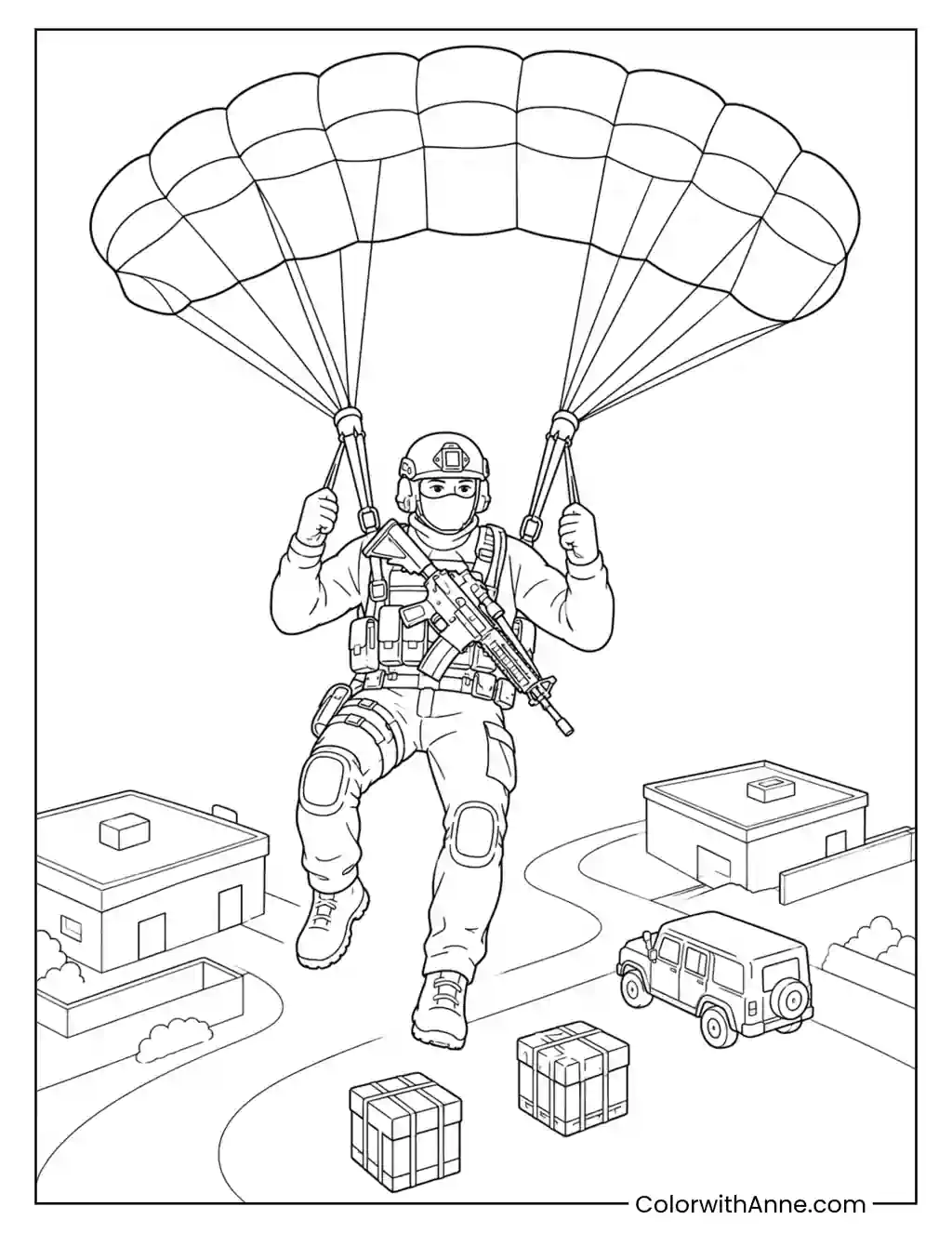 Warzone Parachute Landing coloring page