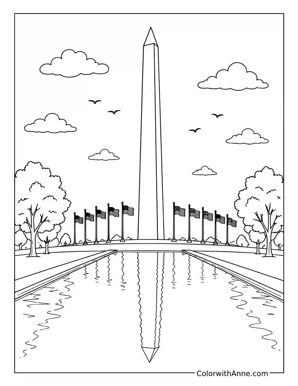 Washington Monument and Reflecting Pool coloring page