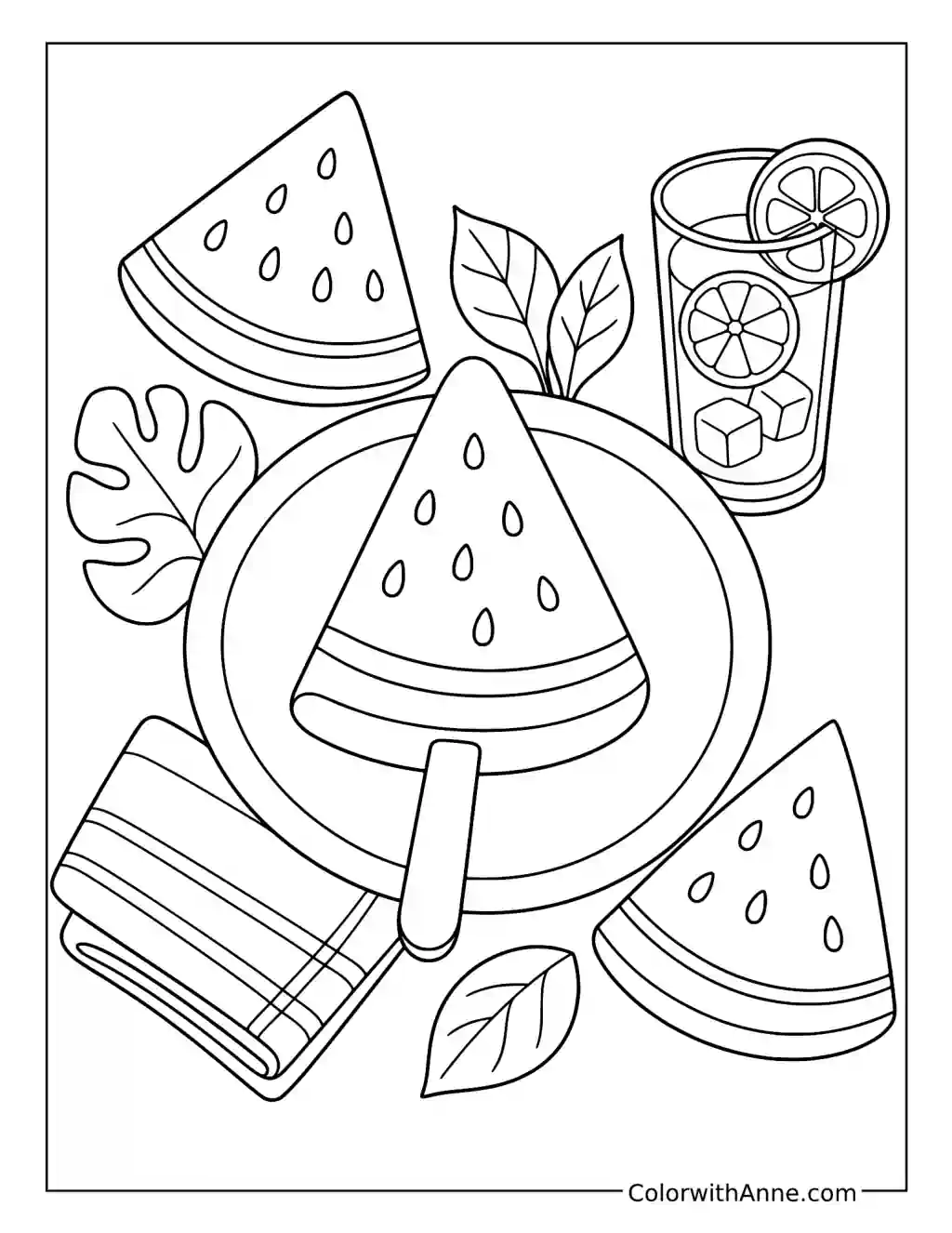 Watermelon Popsicle Picnic coloring page