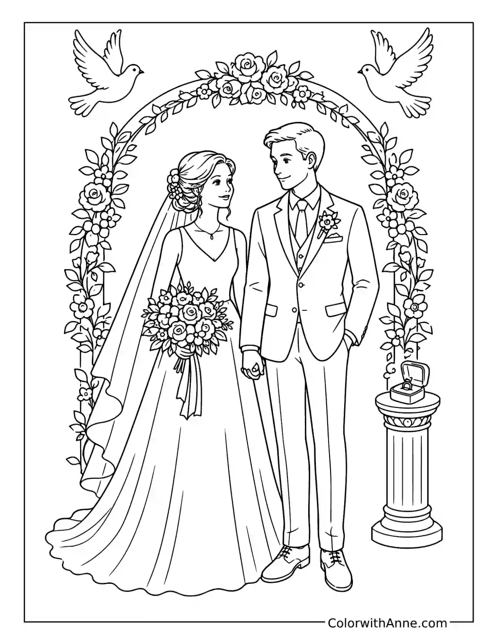 Wedding Day Beneath a Floral Arch coloring page
