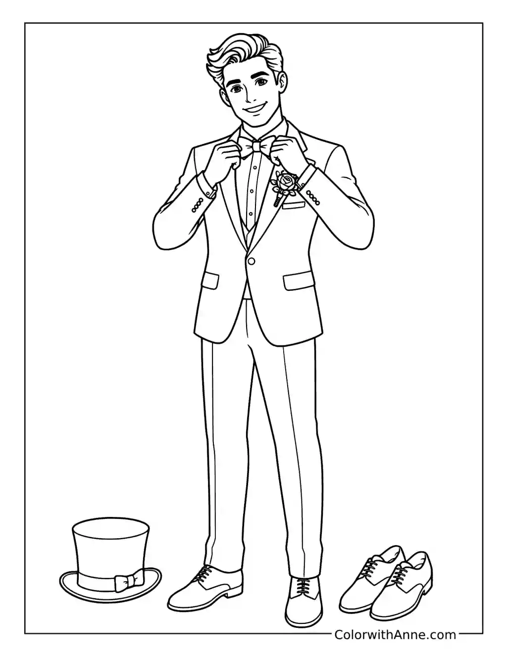 Wedding Groom Adjusting His Bow Tie coloring page