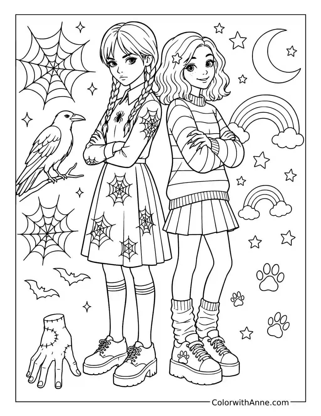 Wednesday and Enid Best Friends coloring page
