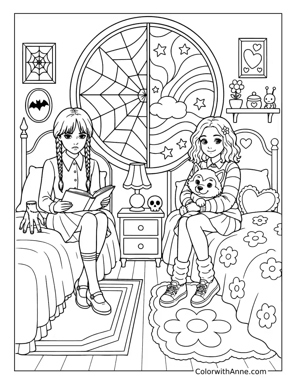 Wednesday and Enid Roommates coloring page