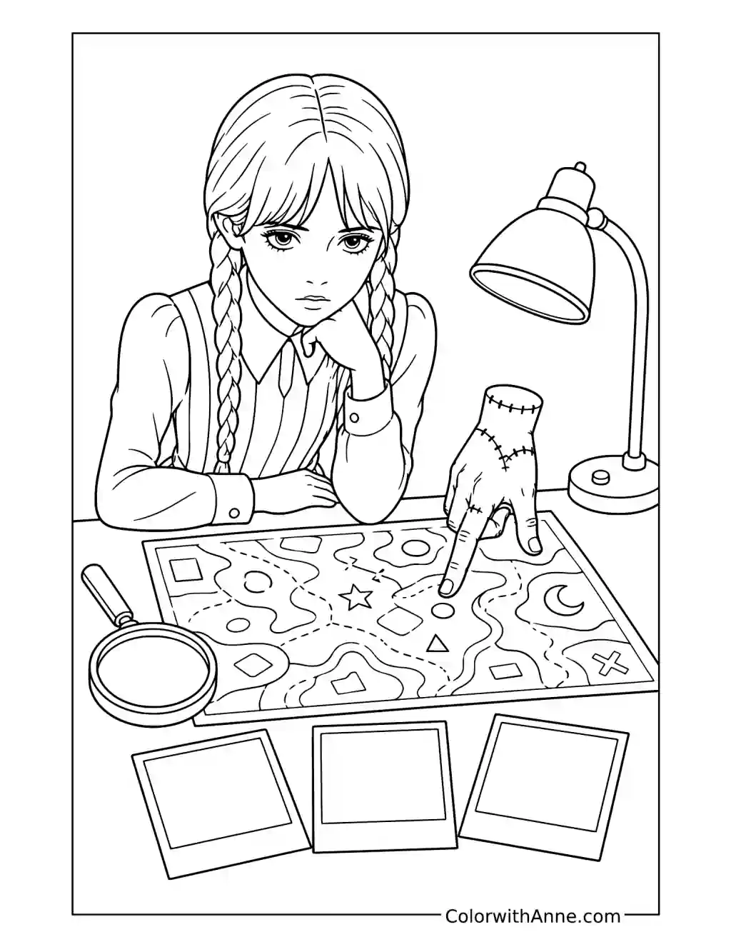 Wednesday and Thing coloring page