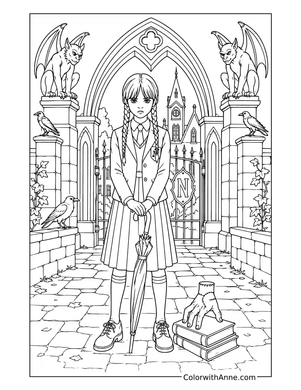 Wednesday at Nevermore Academy coloring page